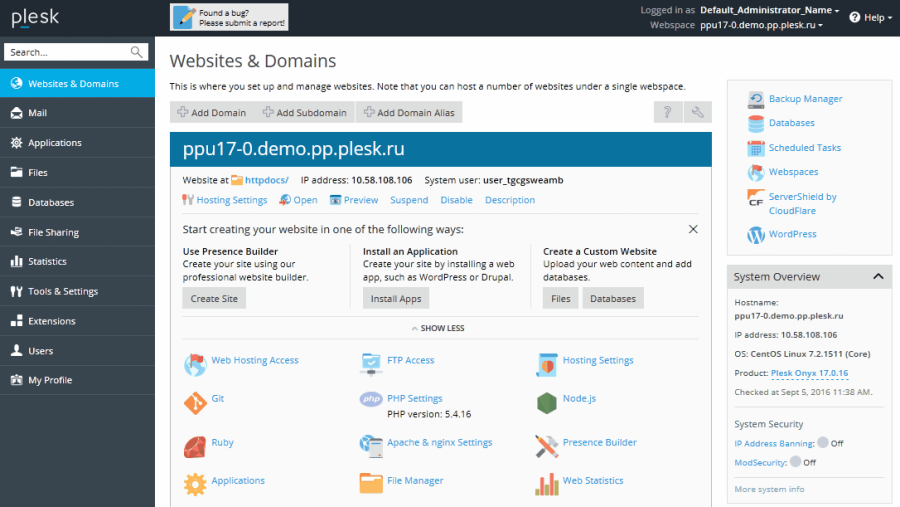 Kolay Yönetim Paneli - Plesk Web Hosting