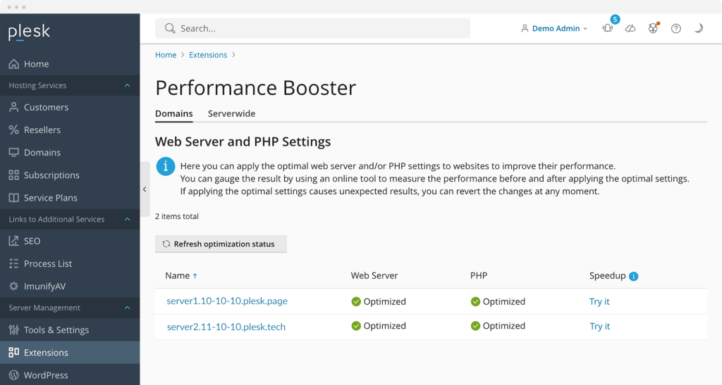 Performans Farkı - Plesk Web Hosting