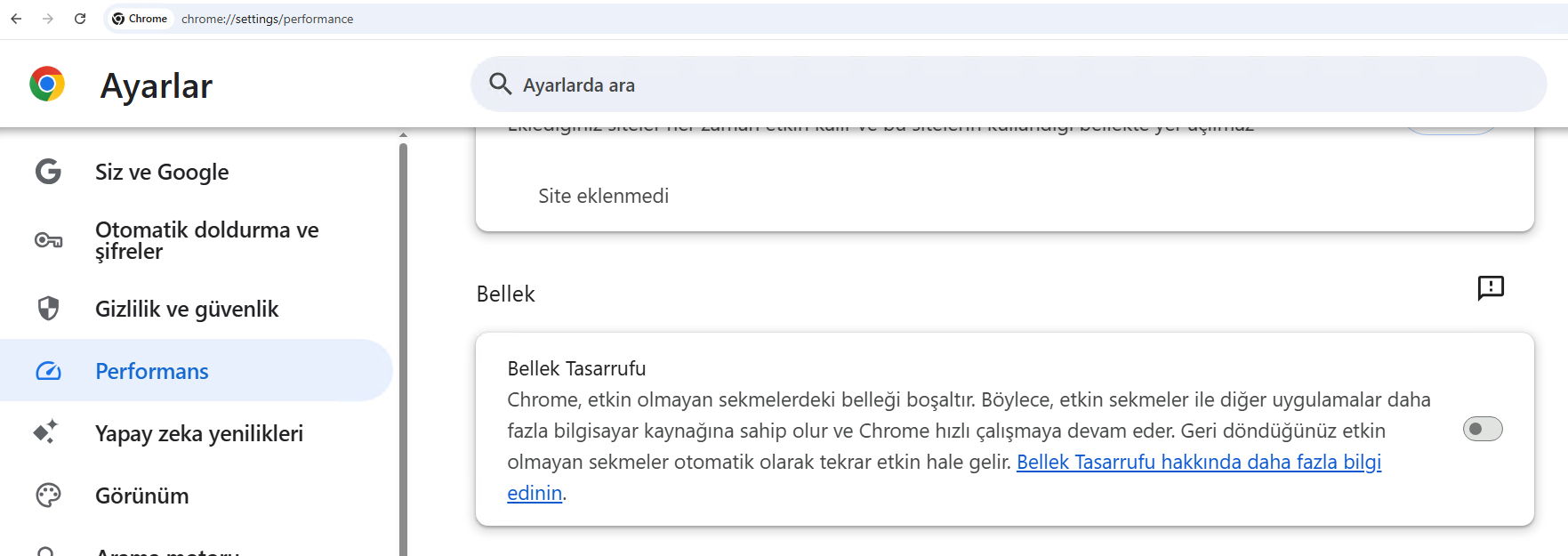 Google Chrome Bellek Tasarrufu Modu